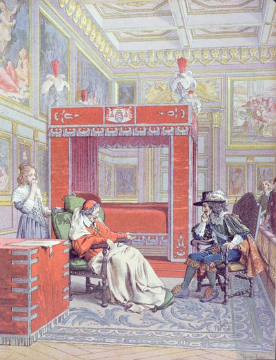 The death of Armand-Jean du Plessis, Cardinal Richelieu, illustration from a life of Richelieu by Theodore Camu by Maurice Leloir